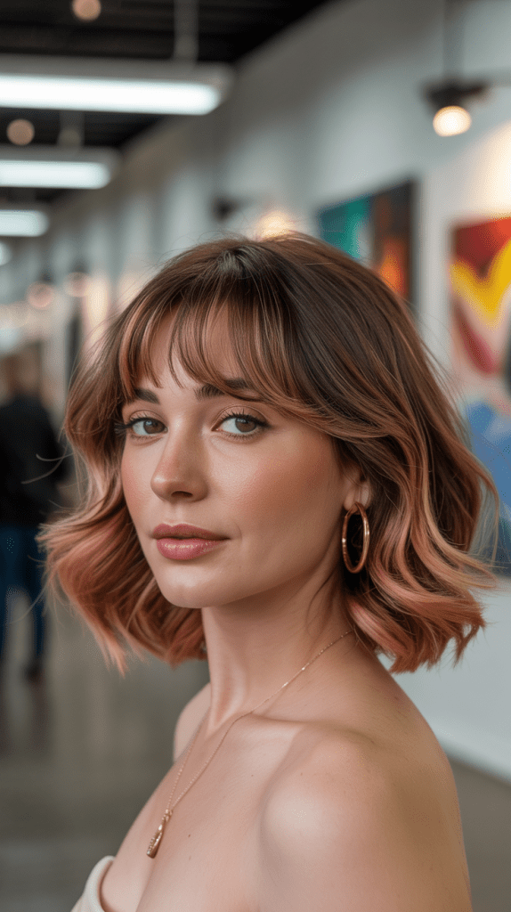 Wavy Bob with Curtain Bangs and Color Melting