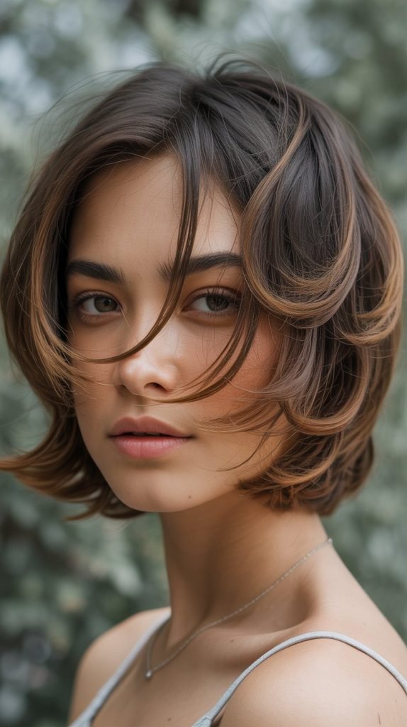 Caramel Highlights on Layered Brown Hair