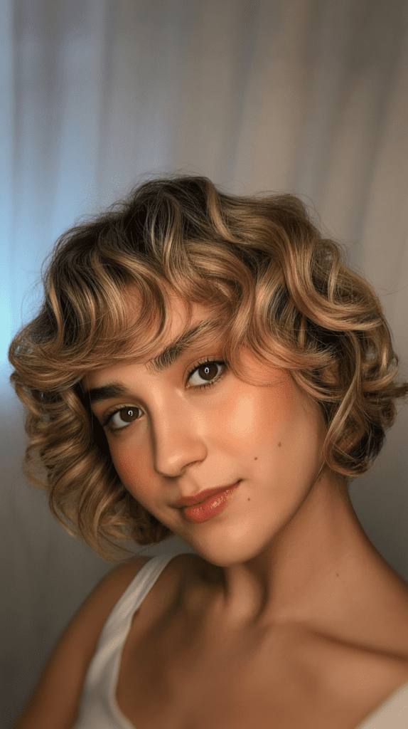 Caramel Blonde Curly French Bob