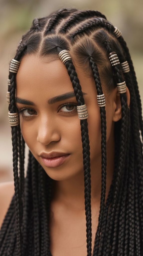 Side Part with Decorative Hair Rings