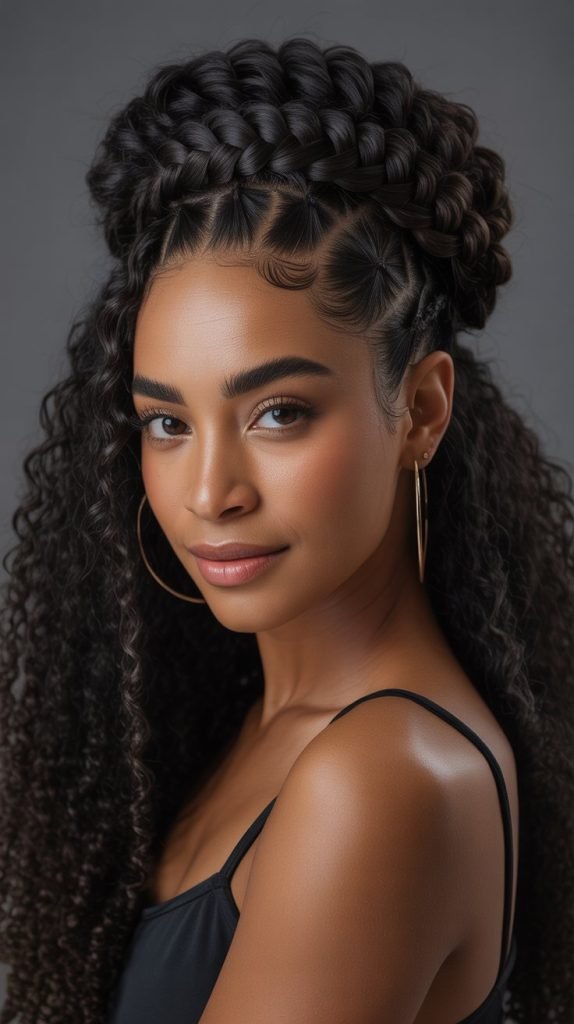 Protective Crown Braid with Free Curls