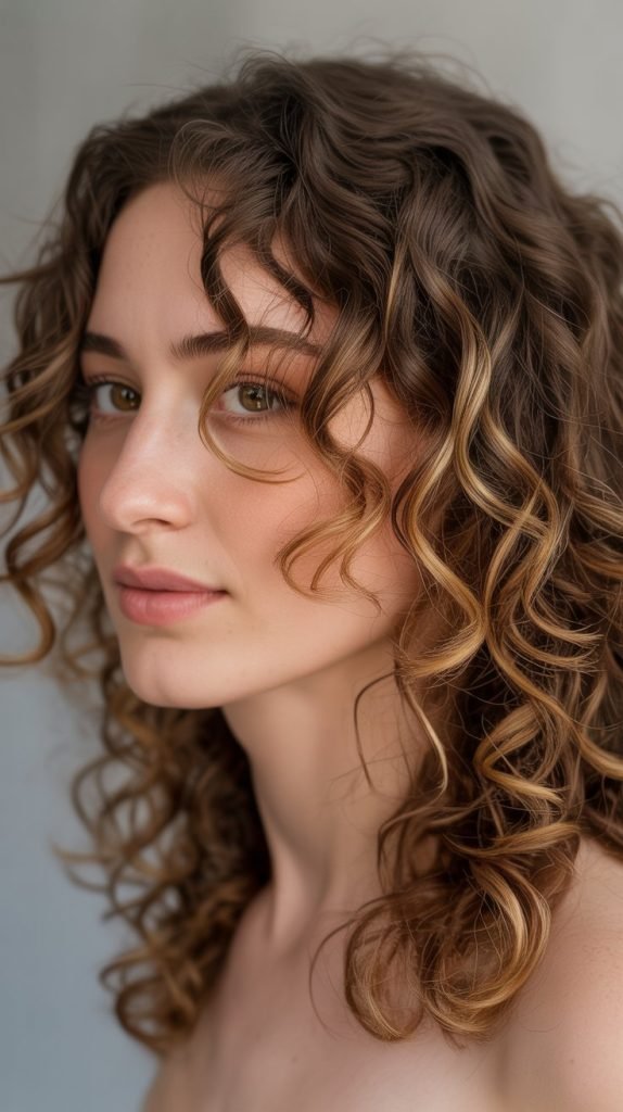 Caramel Highlights for Medium-Length Curly Hair
