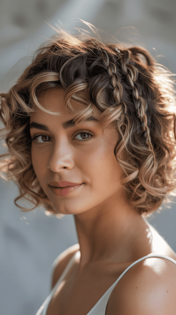 Mini Braids Throughout Curly Bob