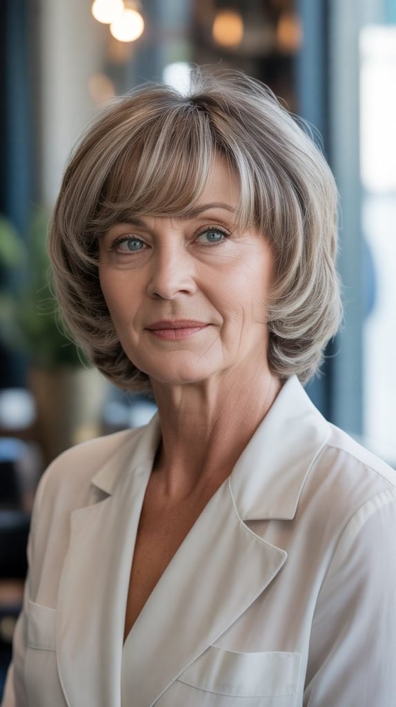 Rounded Bangs with Stacked Bob