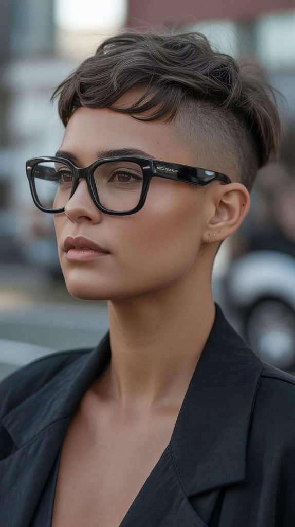 Undercut Pixie with Bold Geometric Frames