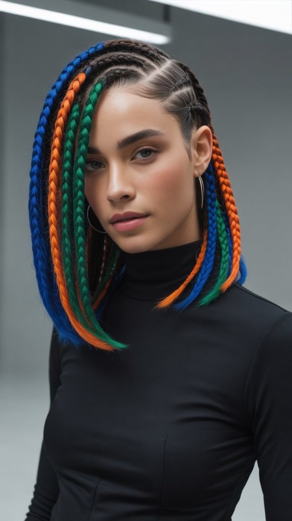  Side Part Medium Braids with Asymmetrical Color Blocking