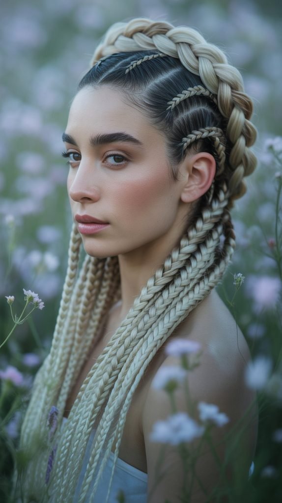 Side Part with Halo Braid Integration