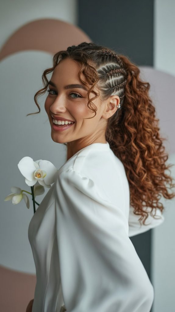  Curly Ponytail with Braided Detail