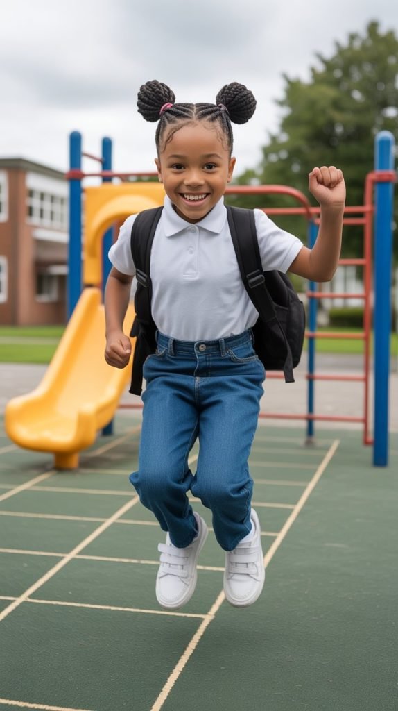 Dutch Braids into Space Buns
