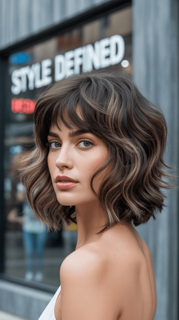 Textured Bob with Curtain Bangs and Piecey Ends