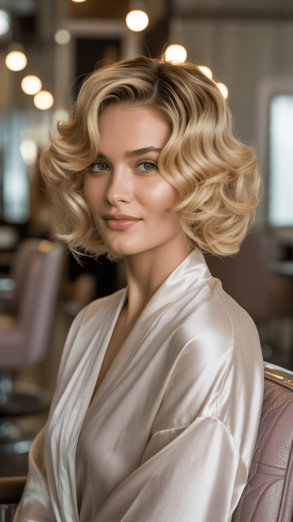 Buttery Blonde Curly French Bob