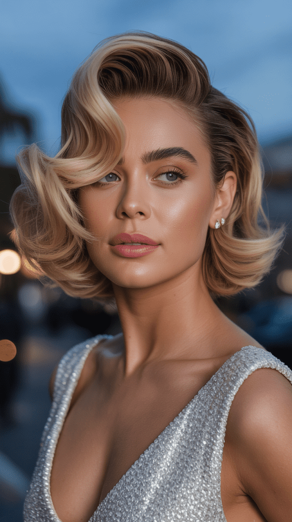 Wavy Bob with Dramatic Side Sweep