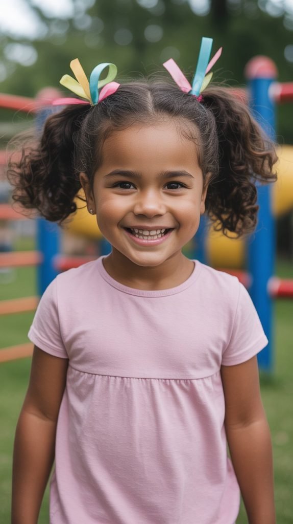 Curly Pigtails with Ribbons