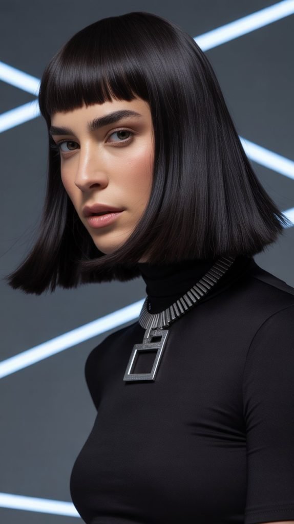 Heavy Bangs with Pin-Straight Hair