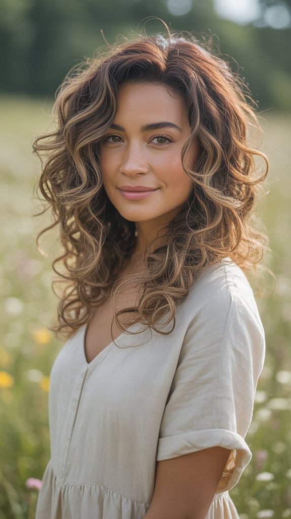 Caramel Ribbon Highlights on Loose Waves