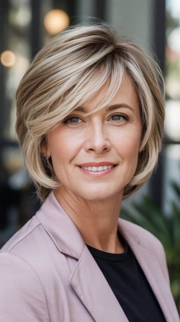 Diagonal Bangs with Graduated Layers