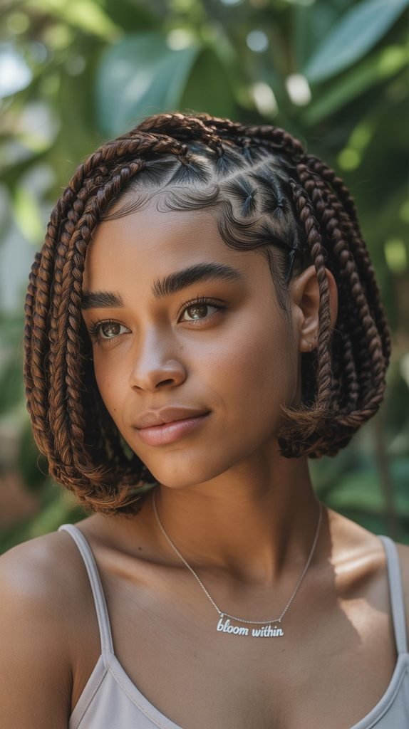  Side Part Short Braids with Natural Texture Enhancement