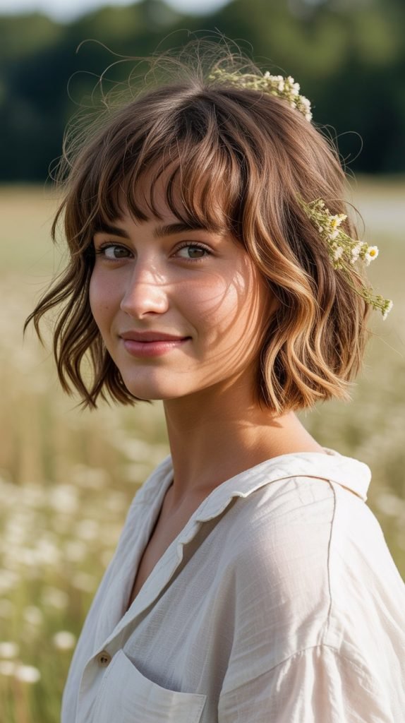 Shaggy Wavy Bob with Piece-y Bangs
