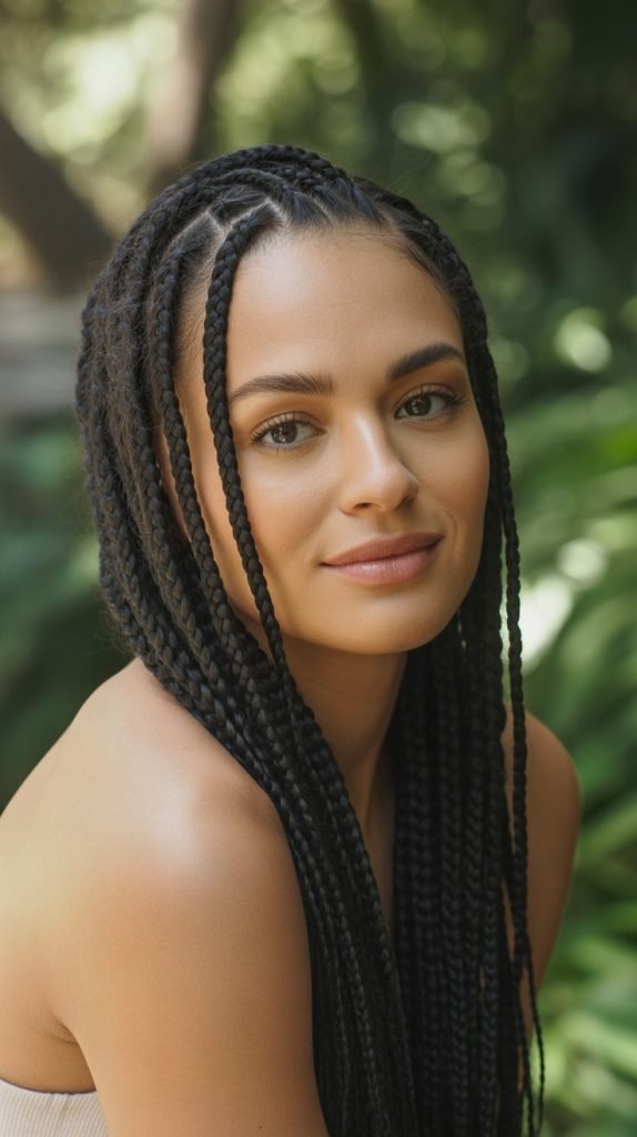 Curved Side Part Medium Braids