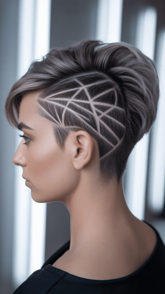  Edgy Pixie with Geometric Undercut Patterns