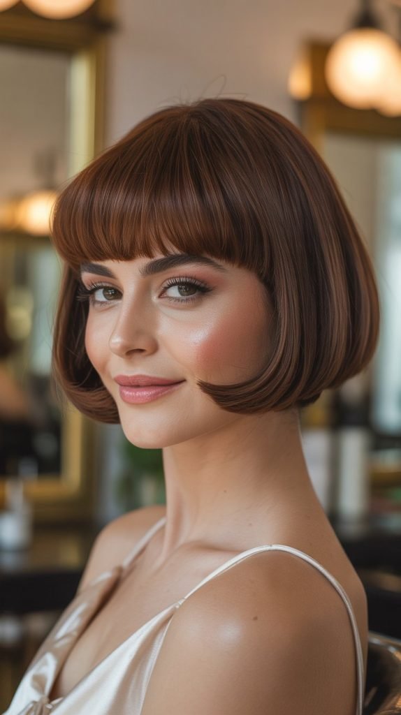  Vintage-Inspired Stacked Inverted Bob with Bangs