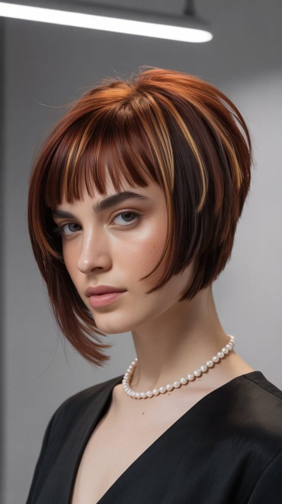 Asymmetrical Stacked Inverted Bob with Bangs
