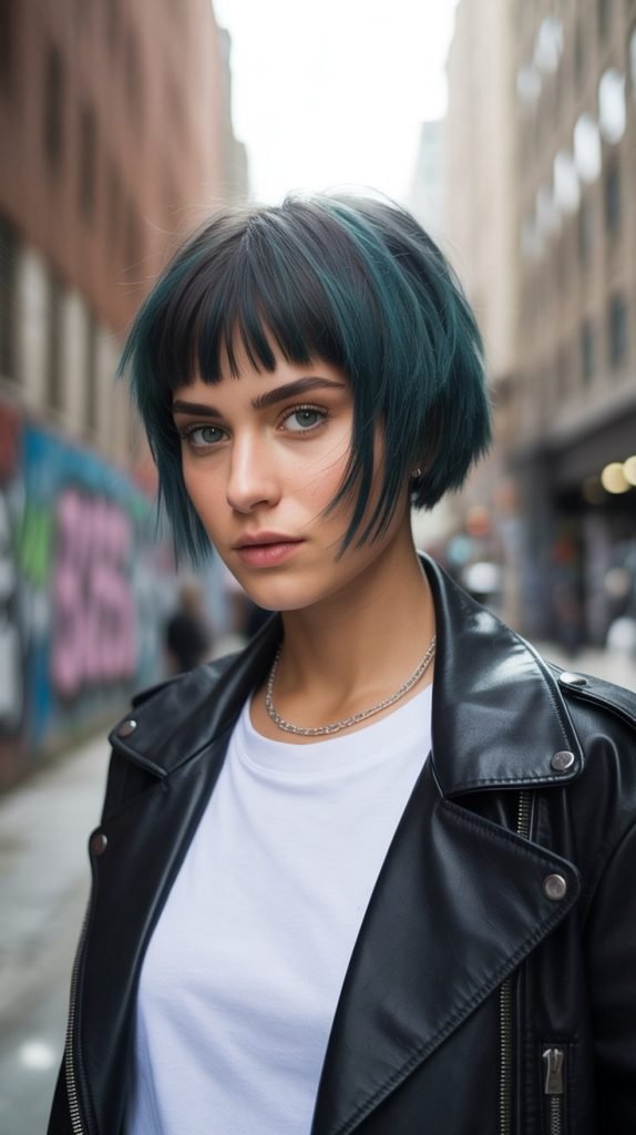  Edgy Stacked Inverted Bob with Bangs