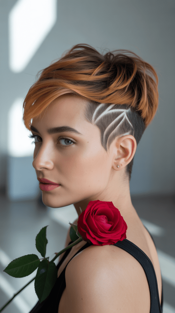 Artistically Shaved Pixie with Creative Patterns