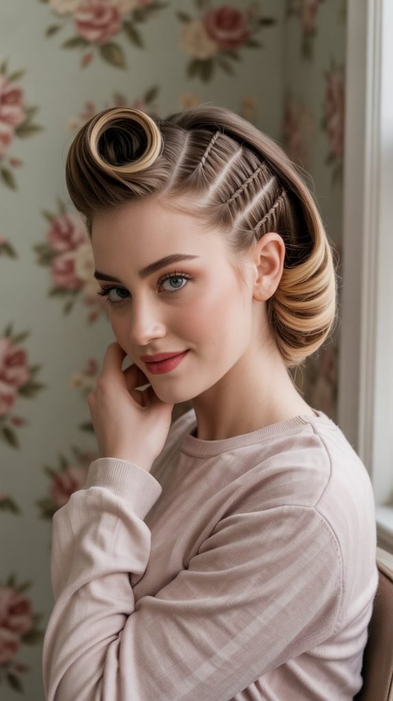 Retro Side Part with Victory Roll Edges
