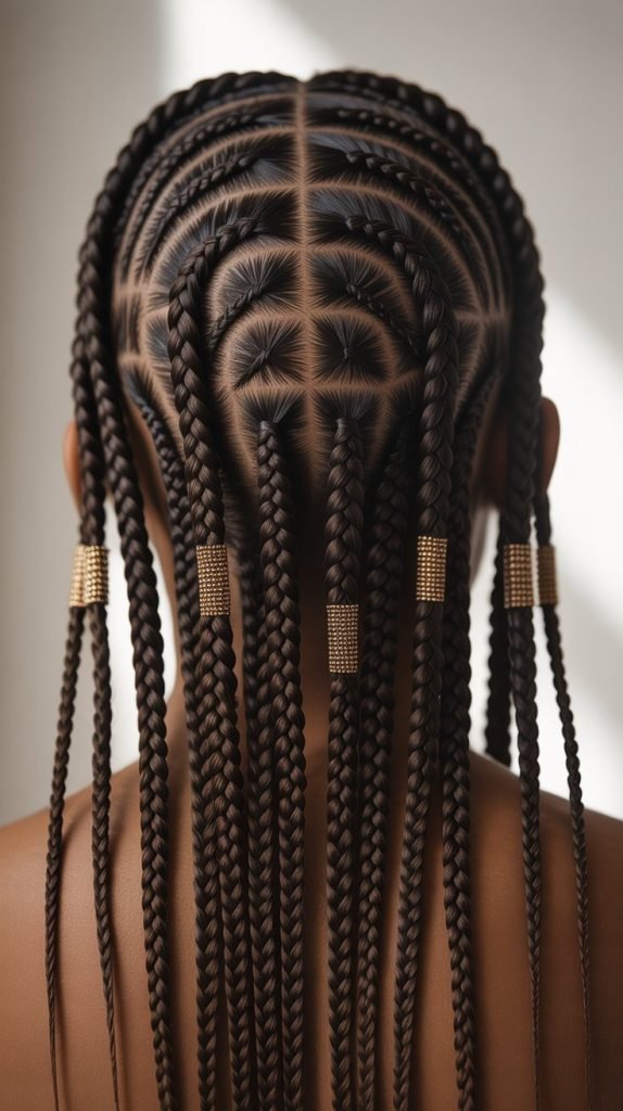 Side Part with Intricate Scalp Designs