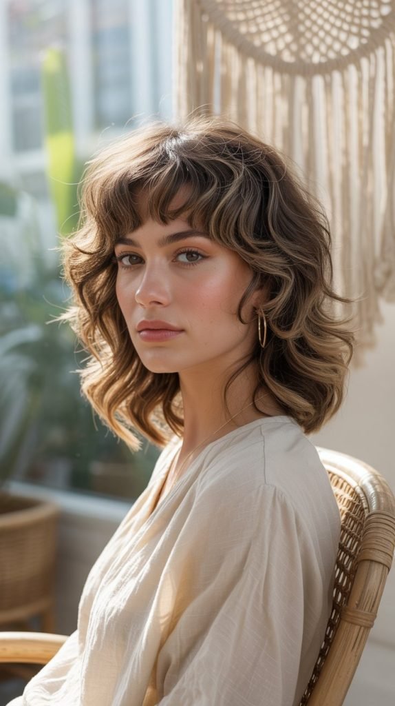 Shag Cut with Curtain Bangs for Waves