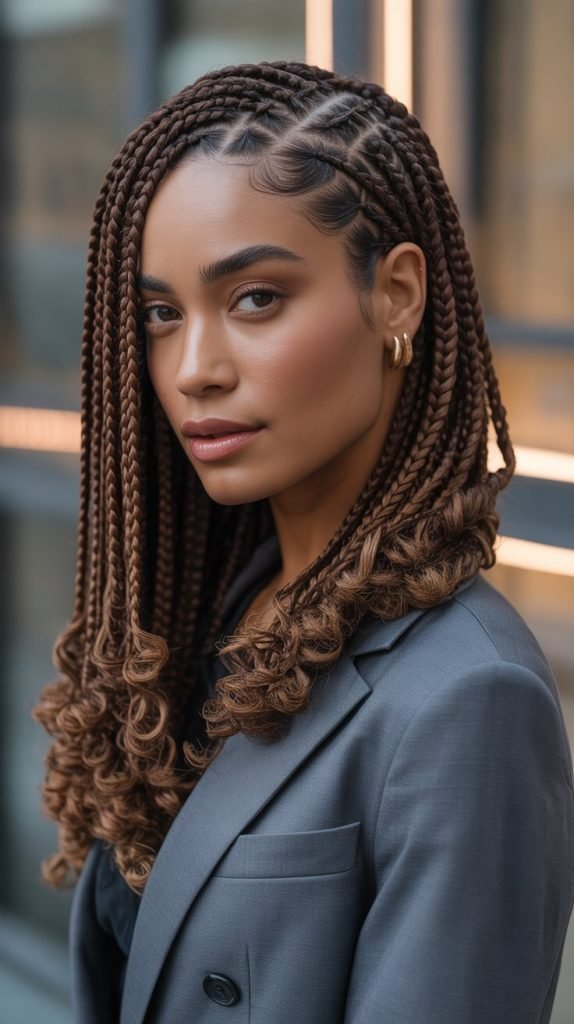  Side Part Medium Braids with Graduated Lengths