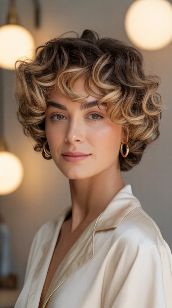 Curly French Bob with Highlights