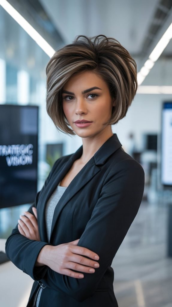  Short Inverted Bob with Dramatic Stacked Layers