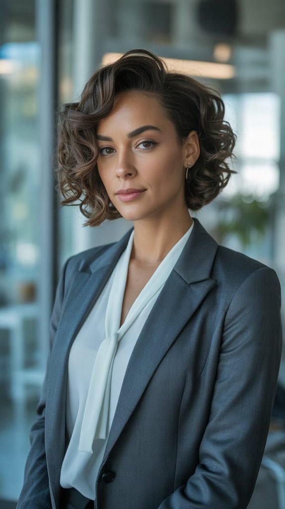 Curly Bob with Angled Cut