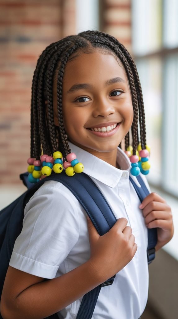 Classic Box Braids with Colorful Beads
