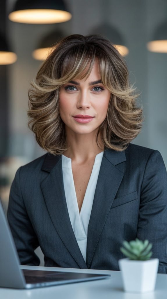 Angled Bangs with Layered Waves