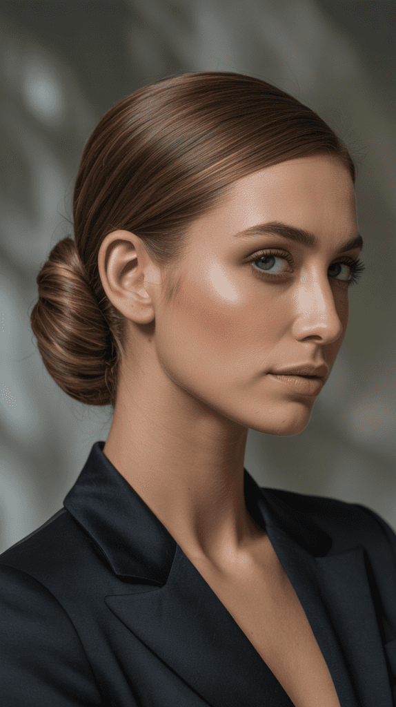 Low Twisted Bun with Side Part