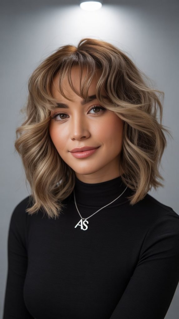 Textured Bangs with Medium Wavy Hair