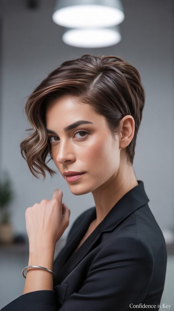  Textured Wavy Pixie with Side Part