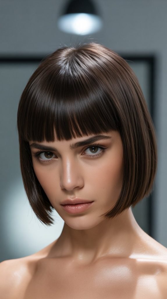 . Blunt Lob with Heavy Bangs