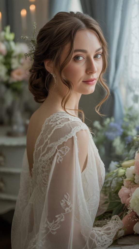 Loose Curly Chignon with Soft Tendrils