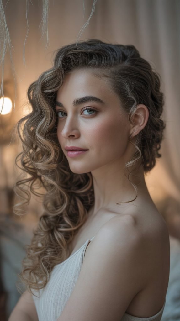 Side-Swept Twist with Curl Cascade