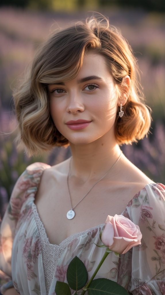 Medium Wavy Cut with Side Sweep for Round Faces