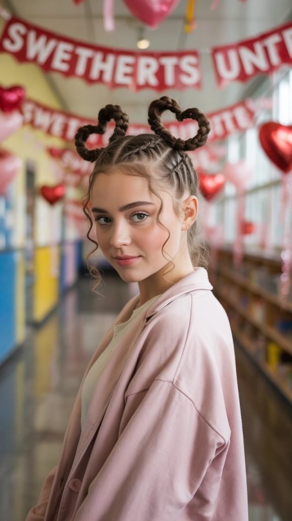 Heart-Shaped Braid Buns