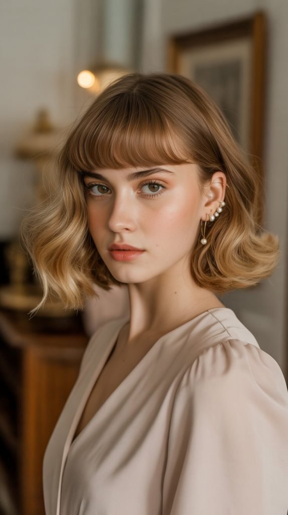 Wavy Bob with Curtain Bangs