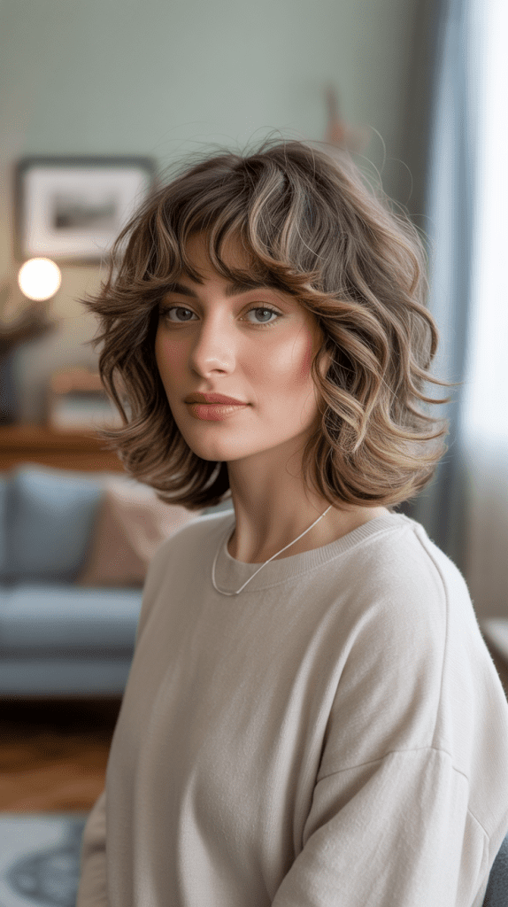Medium Wavy Shag with Wispy Bangs