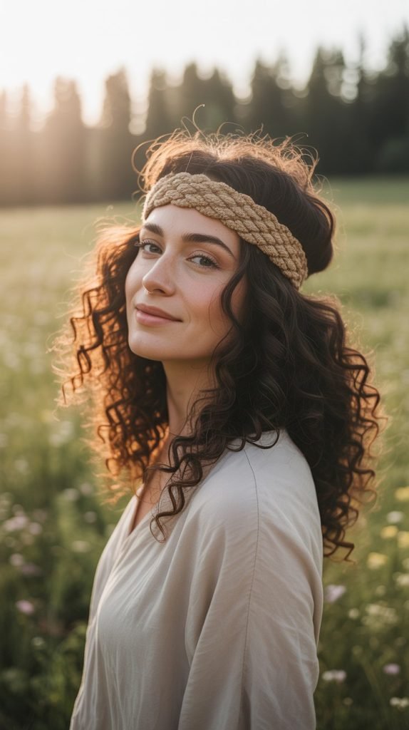  Twisted Headband Style with Natural Curls