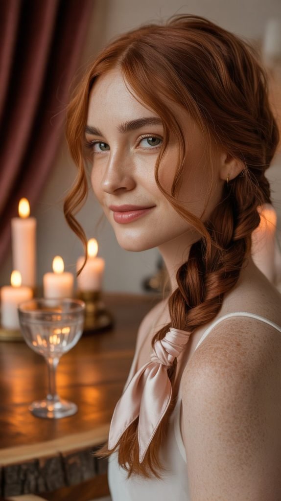 Romantic Side-Swept Braid with Silk Bandana Finish