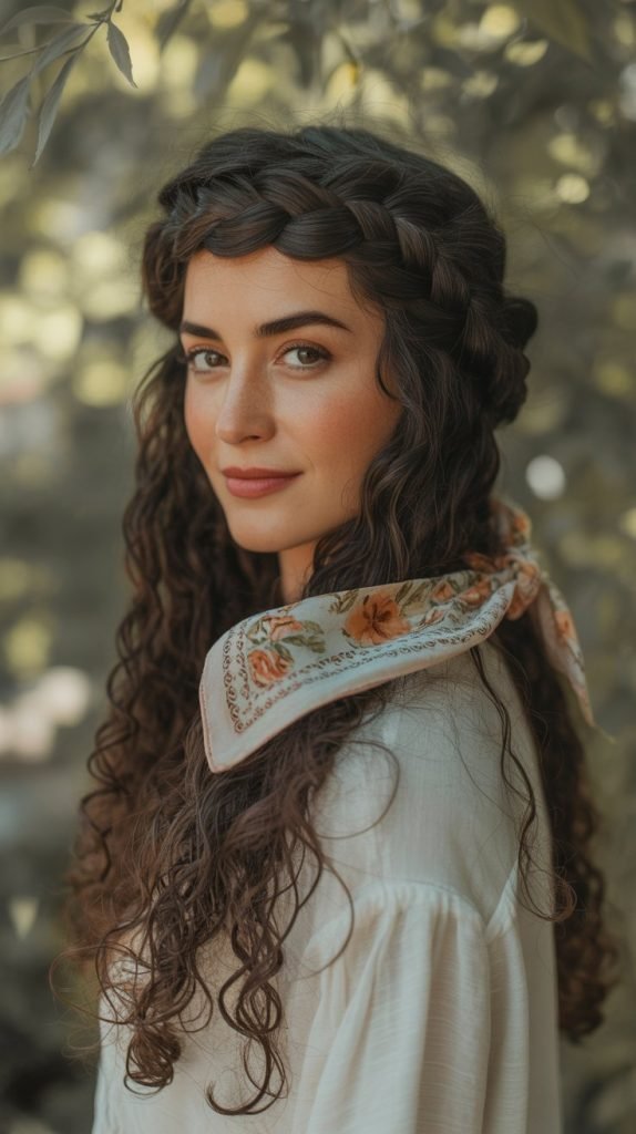 Half-Up Braided Crown with Bandana Tie